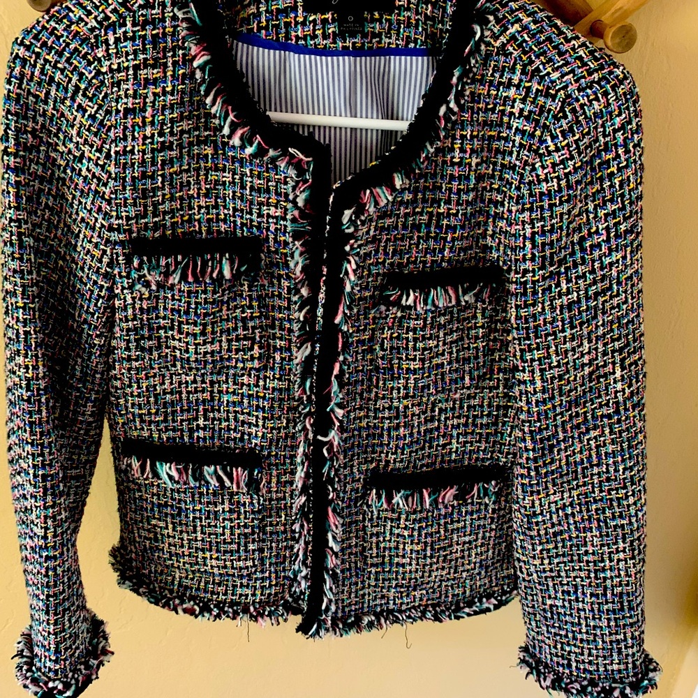 J. Crew Black Blazer with Textured Fabric and Cropped Silhouette